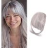 Xweptuy Frangia con clip per donna 9.8 Frangia con clip naturale Capelli grigio argento Air con rete invisibile traspirante arricciabile tagliabile lavabile