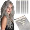 Elailite Extension Capelli Veri Clip Naturali 5 Ciocche Singole con Silk Lace 30cm 38g per Volume/Mèches #G Grigio