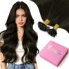 YoungSee Extension adesive in capelli veri di colore castano medio, con punta a U, lisce, castano medio, 45 cm, 50 g, 4A