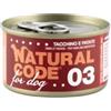 Generico Natural Code Umido Cane Numero 03 gusto Tacchino e Patate, alimento completo in sfilaccetti per cani adulti di tutte le taglie e razze in lattina | 12 scatolette da 90 grammi l'una, 12x90gr.