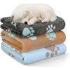 HOTUT 3 Pezzi Coperta per Cane Gatto Lavabile Soffice Durevole,40x60CM,Cammello,Azzurro Cielo,Grigio,Graziosa Coperta Cane con Impronte di Zampe in Soffice Pile per CaniGatti,Conigli