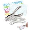 KACZUS Kit Perforatore Fogli e 12 Anelli di Rilegatura in Metallo, Set Fai-da-Te con 2 Fogli Adesivi Salvabuchi (Bianco/Colorato) per Creare Quaderni e Proteggere Documenti Sfusi