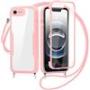 FERLAN Cover per iPhone 6/7/8/iPhone SE 2020/SE 2022 con Cordino, 360 Gradi Antiurto Custodia con Protezione Schermo Integrata Trasparente Rugged TPU Bumper Doppia Protettiva Cover -Rosa