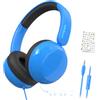JBUNION Cuffie per bambini con cavo, cuffie cablate per bambini con microfono, limite di volume, jack da 3,5 mm, shareport, suono stereo, per ragazzi e ragazze, cuffie adesive per scuola/tablet/iPad
