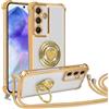Knrlqim Cover per Samsung Galaxy A55 5G con Cordino,Custodia con Laccio Collana Tracolla Collo Silicone TPU Antiurto Case Custodia con Cuore Doppio Anello,Donne Placcato Protettivo Chiaro,Oro