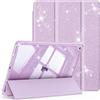FINTIE Cover per iPad 9a/8a/7a Generazione 10,2 Pollici (2021/2020/2019) | con Portapenne - Antiurto Glittering Trasparente Cover Posteriore con Auto Sveglia/Sonno, (Taro Viola)