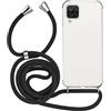 MyGadget Cover per Samsung Galaxy A12 5G - Custodia con Corda - Case con Cordino Trasparente Antiurto con Laccio | Tracolla - Practical Stylish - Nero