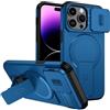 Belzsxy custodia per iPhone 13 Pro con ring stand magnetico, cover militare antiurto con protezione fotocamera scorrevole compatible with MagSafe ricarica wireless blu