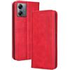 RankOne Custodia A Portafoglio per Motorola Moto g14 (6.5 Inches), Custodia Magnetica in Pelle Rosso