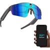 SINOTE'CA Occhiali Smart AI per Ciclismo, Smart Glasses con Fotocamera 8MP, Video HD, Stabilizzazione a 6 Assi, WiFi, Bluetooth 5.4, Audio Open-Ear, Traduzione in Tempo Reale, UV400, Uomo Donna (Sportivo-Blu)