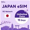 TSIM eSIM Giappone 15 giorni dati illimitati | tariffa ricaricabile| eSIM ricevuta in poche ore | attivazione automatica, rete 5G con hotspot | solo dati | supporto 24×6