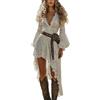 Generic Abito Retro Con Scollo a V E Maniche Corte per Donne Vintage Western Country Abiti Casual Spiaggia Dress Vacanza Al Ginocchio Medievale Gonna Deguisement Hippie Costume Stile Cowboy