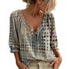 LLELEMAMO Blusa a Pois Donna con Laccio Scollo V Camicia Maniche 3/4 Volant Casuale Estiva Top Fluidi Ampi per Vacanze