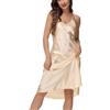 Starblazia Sottoveste Donna Lunga in Raso Spalline Regolabili Curvy Camicia da Notte Sexy Baby Doll Senza Maniche con Scollo a V Pigiama Donna,XL,Champagne