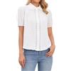 Allegra K Blusa da Donna in Cotone a Maniche Corte con Colletto alla Peter Pan Abbottonatura e Pannello all'Uncinetto