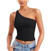 ZAAYO Canottiera da donna con spalle scoperte Y2K Slim Fit Crop Top Sexy Estate Top Double Lined Sleeveless Cropped Tee Shirt, Nero , L