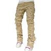 Beokeuioe Jeans applicati a coste dritte flare, jeans a tubo, da uomo, patchwork, lavati, vintage, largo, punk, denim, hip hop, jeans alla moda, skateboard