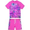 ZNYUNE Costume da bagno da bambina, a due pezzi, a maniche corte, protezione UV UPF 50+, ad asciugatura rapida, comodo, taglia 2-16 anni