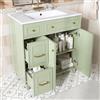 Lexiou Armadio da bagno con lavandino, 81,7 cm, mobile da bagno con lavabo in ceramica, superficie laccata, spazio multifunzionale e piedini in legno massiccio (verde)