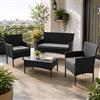 Juskys Salottino in polyrattan Fort Myers 4 Persone con divano a 2 posti, 2 sedie, tavolo e cuscini per seduta resistente alle intemperie nero/grigio Mobili da balcone Set di mobili da giardino