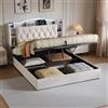 FAAMEPBO Letto imbottito 140 x 200 cm con Contenitore idraulico, letto matrimoniale con LED, funzione USB e rete a doghe, letto per riporre oggetti, senza materasso