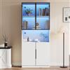 Merax Vetrina in vetro a LED, altezza 200 cm, moderna vetrina con ante in vetro e telaio in alluminio, con ripiani regolabili, armadio multifunzione per soggiorno, bianco, 80 x 30 x 200 cm