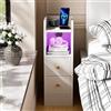 Ztexkee Comodino Stretto con presa e striscia luminosa a LED piccolo Comodini Stretto Comodino con 2 cassetti e 2 scomparti portaoggetti per camera da letto, soggiorno Bianco