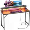 iSunirm Tavolo per computer, 120 x 50 cm, tavolo da gioco con LED RGB, scrivania con presa, scrivania per computer con supporto monitor, piccola scrivania per piccoli spazi, studio, camera da letto, ufficio
