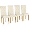 EGGREE Sedie da Pranzo Set di 4 Beige Tessuto Lin Sedie Imbottite con Seduta Spessa e Schienale con Cuciture a Rombo, Gambe in Legno di Gomma Resistenti 46,5 × 43,5 × 98 cm, Design Moderno per Cucina