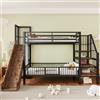 Idemon Letto a soppalco in metallo per bambini con scivolo e scala di stoccaggio 90 x 200 cm, struttura per letto a castello con porta di protezione, ripiani integrati, lettino salvaspazio per camera di