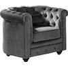 Vente-unique - Poltrona dritta 1 posto Chesterfield - velluto - grigio antracite
