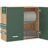 Shally Dogan Pensile Scolapiatti con Vassoio Salvagoccia da Cucina, Mobile a Parete in Legno Resistente, Armadio Sospeso con Due Ante e Due Ripiani, Dimensioni 80 x 32 x 72H cm (Verde)