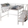 KecDuey Letto a Soppalco in Metallo 140 x 200 cm con Scala di Stoccaggio, Ringhiere e Rete a Doghe - Ripiani e Spazio Libero Sotto per Rivestimento