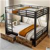 Ktipm Letto a Castello Per Bambini 140x200 cm con 2 Cassetti e Scala, Letto Castello Bambini con Protezione Anticaduta e Struttura Metallica, Letti a Castello Per 2 Persone, Senza Materasso, Nero