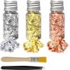 QAWSAF Set di 3 bottiglie in foglia d'oro, per fai da te, fiocchi d'oro, multifunzionali, decorazioni in lamina d'oro, per torte mousse, cuocere, cioccolato, decorazioni artigianali (oro + argento +