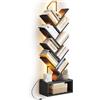 Coleshome Libreria ad Albero LED, Scaffale a 8 Ripiani 115cm Nero | LED Luce Colorata Ambiente Montaggio Facile Scaffale Bello Decorativo Anti-Ribaltamento 40-60 Libri Soggiorno Camera Ufficio