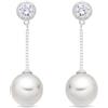 LUXENTER Orecchini in lega di metallo con perla bianca rifinita in argento colore bianco, orecchini lunghi, stile minimalista. Gioielli Donna Calgio