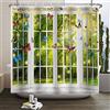 SDOTPMT 120x180cm Primavera Finestra Vista Tenda Doccia Fantasia Magica Foresta Bianco Bagno Tenda Colorata Farfalla Psichedelica Faint Sole Fata Vasca da bagno Tessuto Tenda impermeabile con ganci