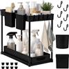Generico Organizer Sottolavello Estraibile a 2 Ripiani con 2 Portaspugne, 6 Ganci Rimovibili, Spugna Inclusa e 8 Piedini Antiscivolo, Porta Detersivi Salvaspazio per Cucina, Bagno e Lavanderia