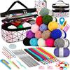 Coopay - Kit per uncinetto principiante, completo con 16 gomitoli di lana, 2 tipi di ganci 0,6-6,0 mm, borsa per riporre accessori per uncinetto a maglia, regalo per ragazza, famiglia, amici, rosa