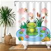 SDOTPMT 122x183cm Tenda da Doccia Carina Rana Su Loto Foglia - Stagno Fiore Libellula Cartone Animato - Tenda da Bagno Estate Animale Bianco per Bambini - Poliestere con Ganci