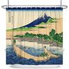 SDOTPMT 90x183cm Ukiyo-e Montare Fuji Scenario Tenda da Doccia Giapponese - Oceano, Onde, Legna, Barca, Casetta - Bagno Oriente Tradizionale Anime - Poliestere Con Ganci
