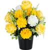SIFOEL Fiori artificiali per cimitero, crisantemi e rose artificiali, decorazione commemorativa funebre in vaso, decorazione per tombe, per esterni e interni (1, giallo)