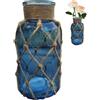 Hintyne Vaso in vetro blu vaso per fiori blu alto 6, 4 pollici con rete di corda creativa bottiglia di vetro decorativa rustica per decorazioni moderne per la casa e matrimoni
