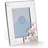 ARTÉ 10x15 Cornice portafoto per BAMBINO, Made in Italy, elegante placcata in argento, Silver Plated antiossidante, Bellissima cornice in Silver Plated con retro in legno laccato bianco E212/CELESTE