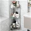 KJHWYXD Mensola Doccia Angolare Senza Forare, Porta Sapone Per Doccia Da Terra | Porta Bagnoschiuma Da Doccia Con Ganci Piedini Regolabili, Grande Capacità Scaffale Bagno Per Bagno Cucina, Argento