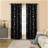 GIRASOLE HOME® Coppia Tende Oscuranti Morbide Fantasia Stelle Argentate Tenda Morbida per Interni con Occhielli 2 Pannelli (Nero, 140x235cm)