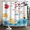 SDOTPMT 180x243cm Giapponese Tende Doccia Giappone Oceano Fuji Montagna Rosso Sole Ciliegio Fiori Bianco Crane Asiatico Giapponese Tradizionale Ukiyo-e Art Tende da bagno con ganci