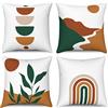 Hnmdmyi Copricuscino Boho 40x40 Set di 4, Foglie astratte Tramonto Alba Linea Montagna Arcobaleno Copricuscino decorativo Natura Paesaggio Arte Moderna Lino Copricuscino per Divano Letto Home Decor