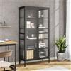 Festnight Credenza Metallo e Vetro, Vetrina Soggiorno, Armadio in Metallo, Vetro e Acciaio Nera 85x40x180 cm